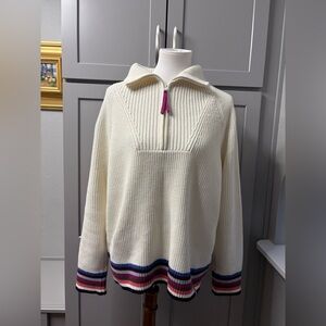Talbots XL NWT 1/4 zip sweater with stripe colorful trim
